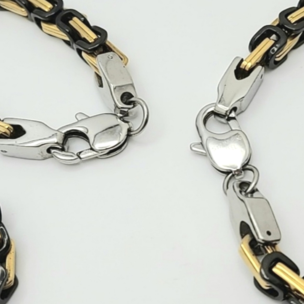 316L Stainless Steel Unisex Cross Necklace Bracelet Gold Plated Black Chain Link - Picture 4 of 6